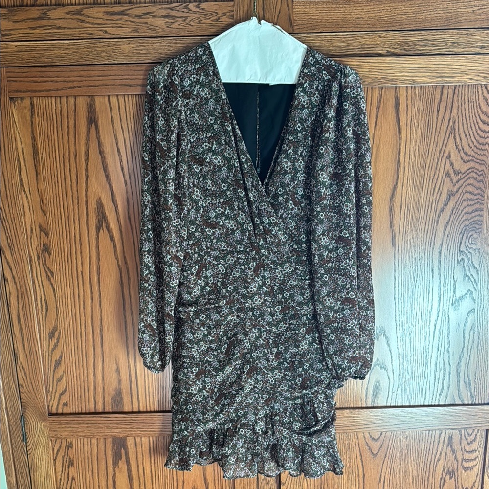 Lush Floral Black and Brown Long Sleeve Dress